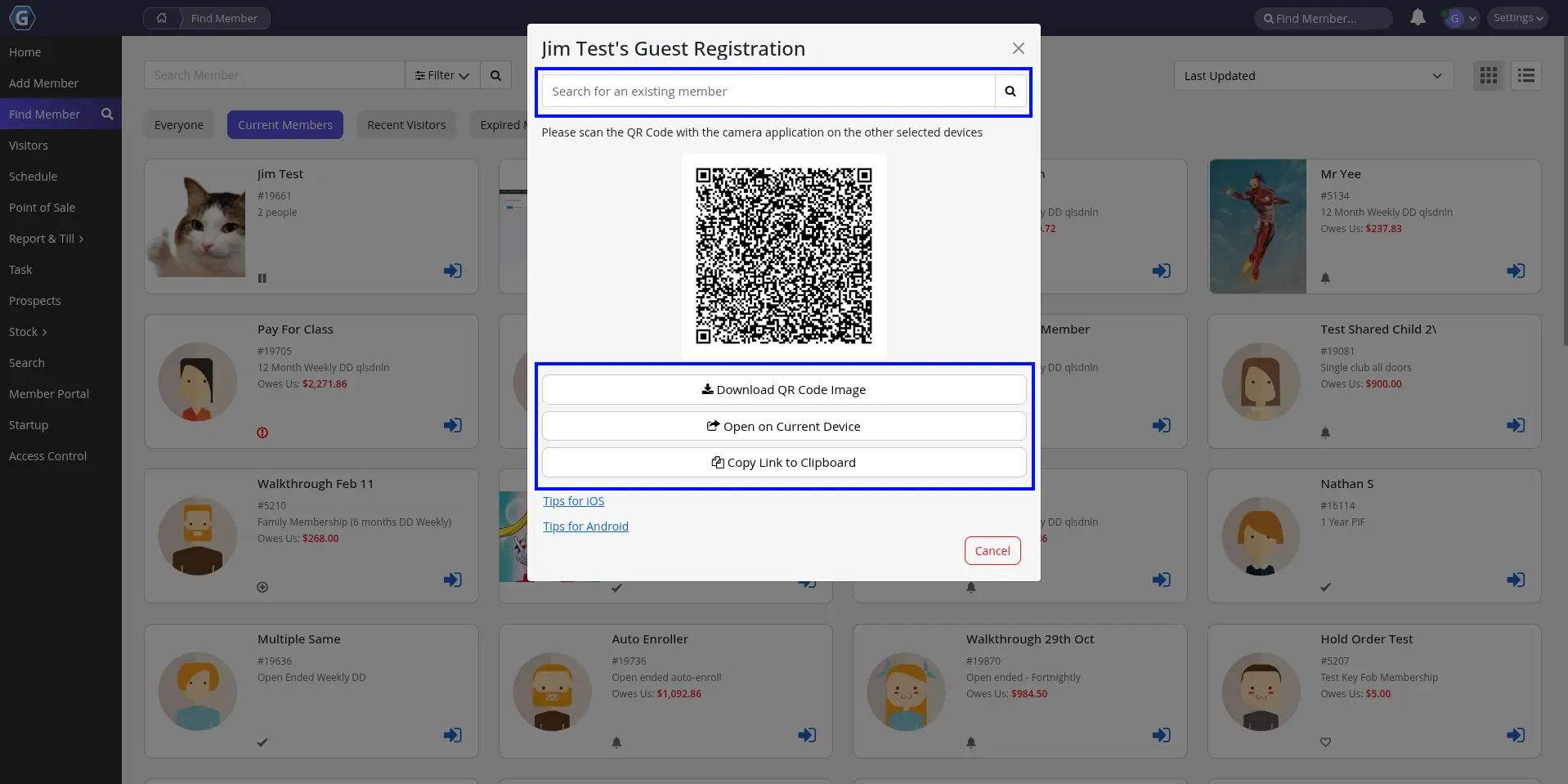 Registering a new guest via the manual check-in modal