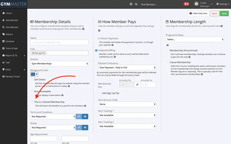 gymmaster shared family memberships - creating the membership