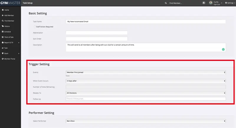 gymmaster task trigger settings